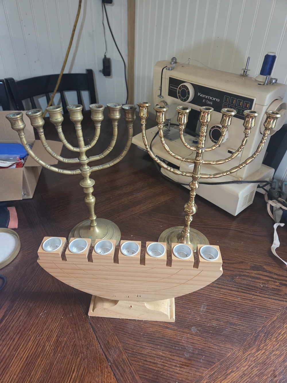 Brass Menorah Candle Holders - Gold Finish